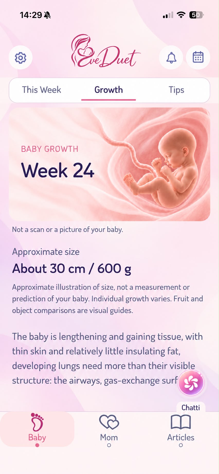 EveDuet Baby Growth screen at week 24